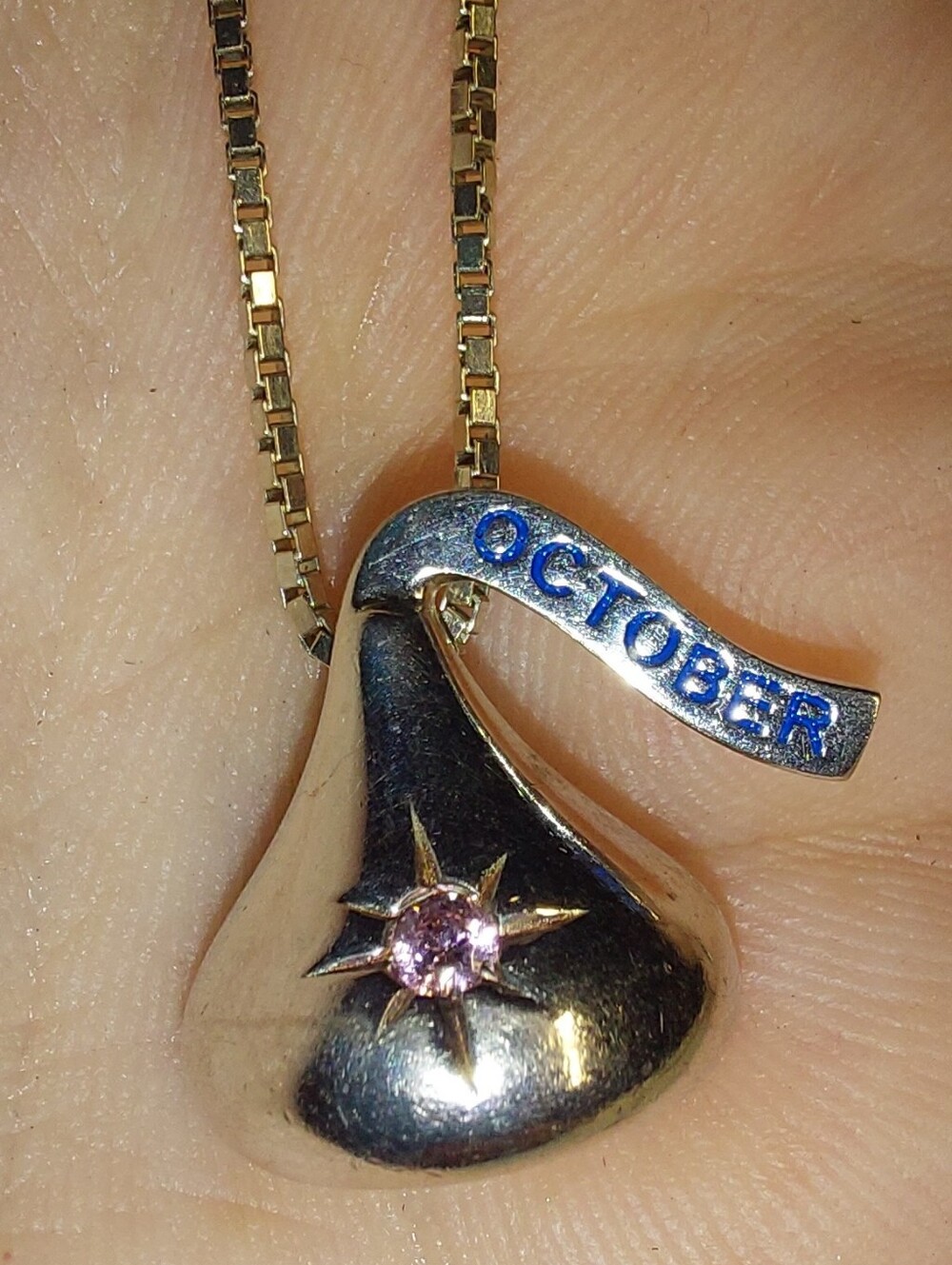 October Birthstone Heart Pendant Necklace - Pink Stone, 925